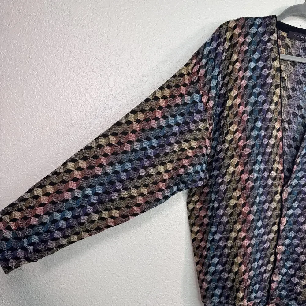 Vintage Jhane Barnes Cardigan Mens XL Geometric Wool Knit Button Sweater Art